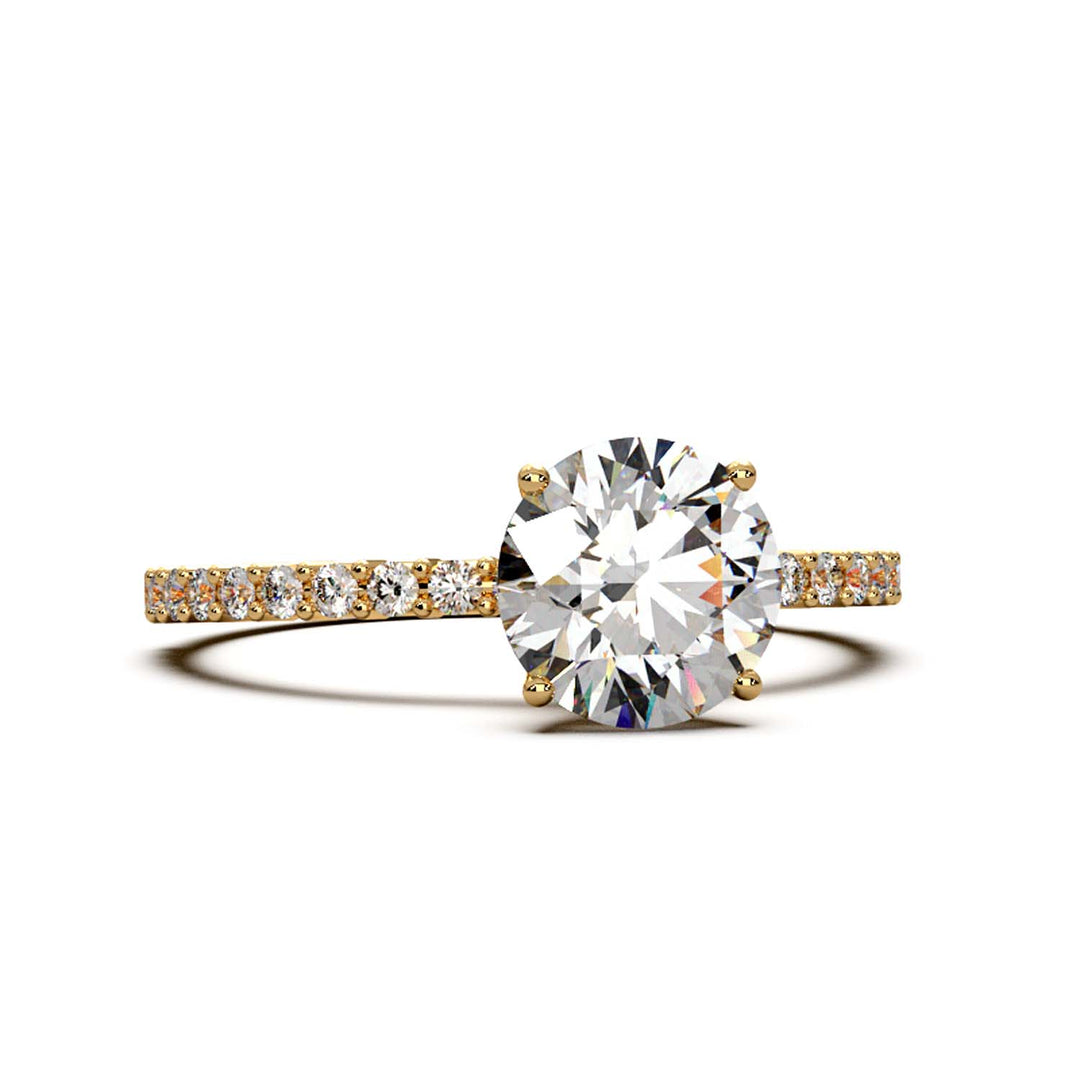 Dazzling 1.60 Carat Round Lab-Grown Diamond Engagement Ring Adorned with a Pave Diamond Band