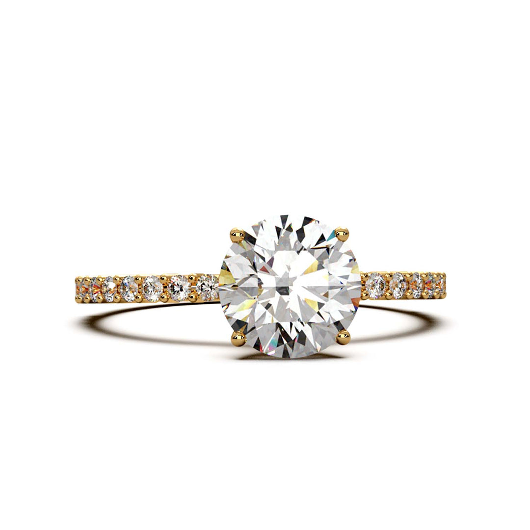 Dazzling 1.60 Carat Round Lab-Grown Diamond Engagement Ring Adorned with a Pave Diamond Band