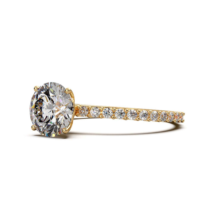 Dazzling 1.60 Carat Round Lab-Grown Diamond Engagement Ring Adorned with a Pave Diamond Band