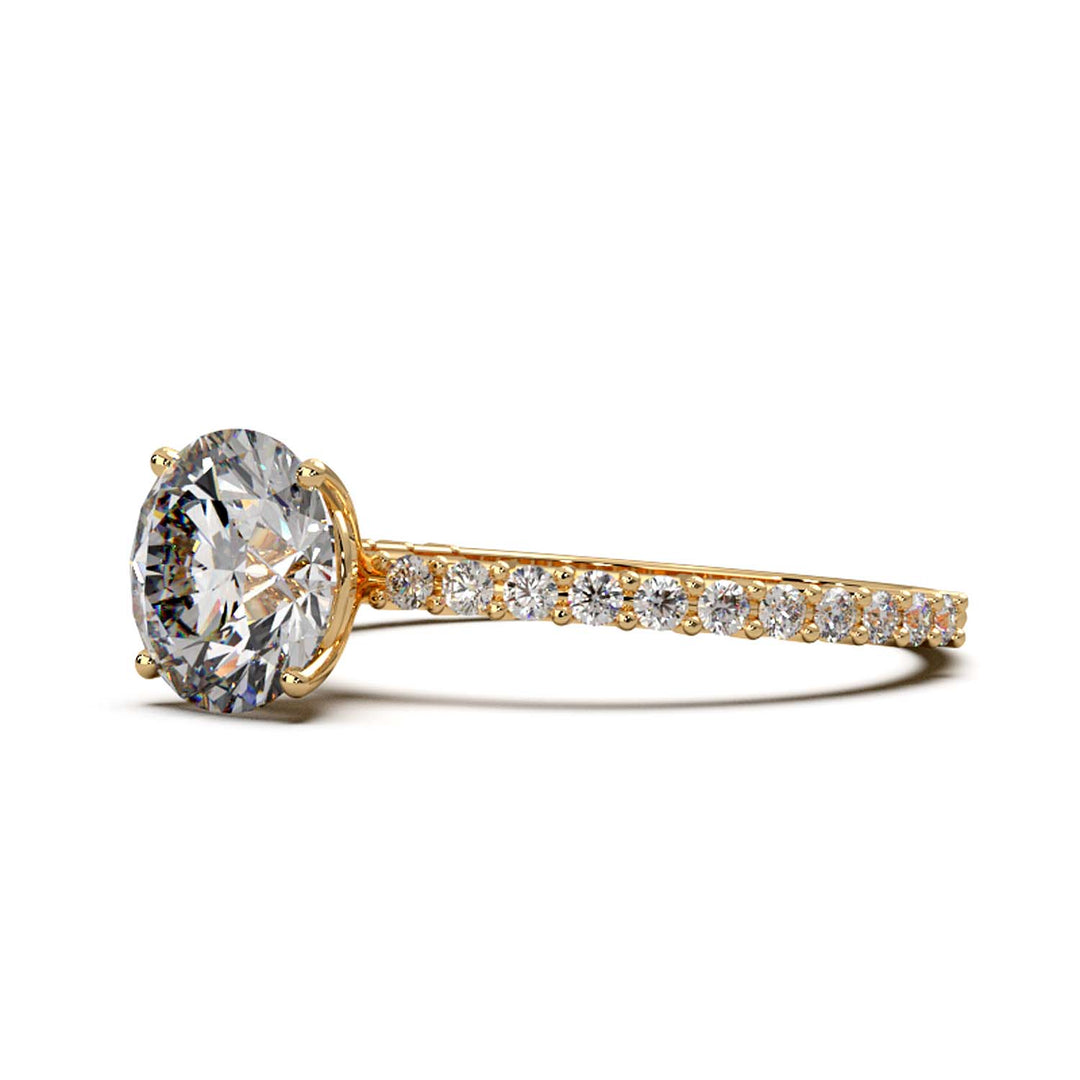 Dazzling 1.60 Carat Round Lab-Grown Diamond Engagement Ring Adorned with a Pave Diamond Band