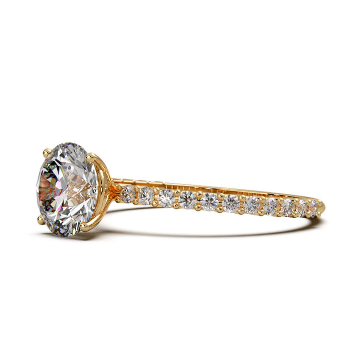 Dazzling 1.60 Carat Round Lab-Grown Diamond Engagement Ring Adorned with a Pave Diamond Band