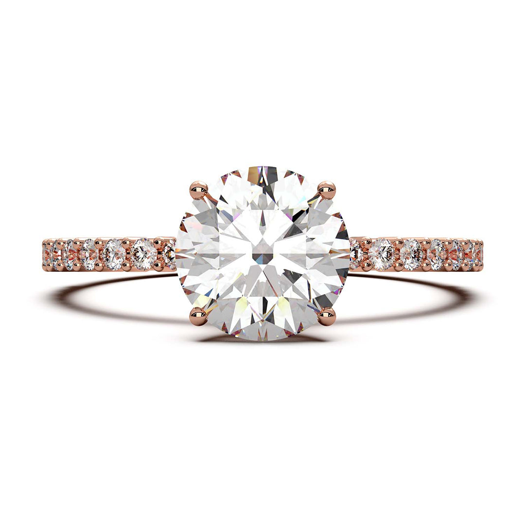 Dazzling 1.60 Carat Round Lab-Grown Diamond Engagement Ring Adorned with a Pave Diamond Band