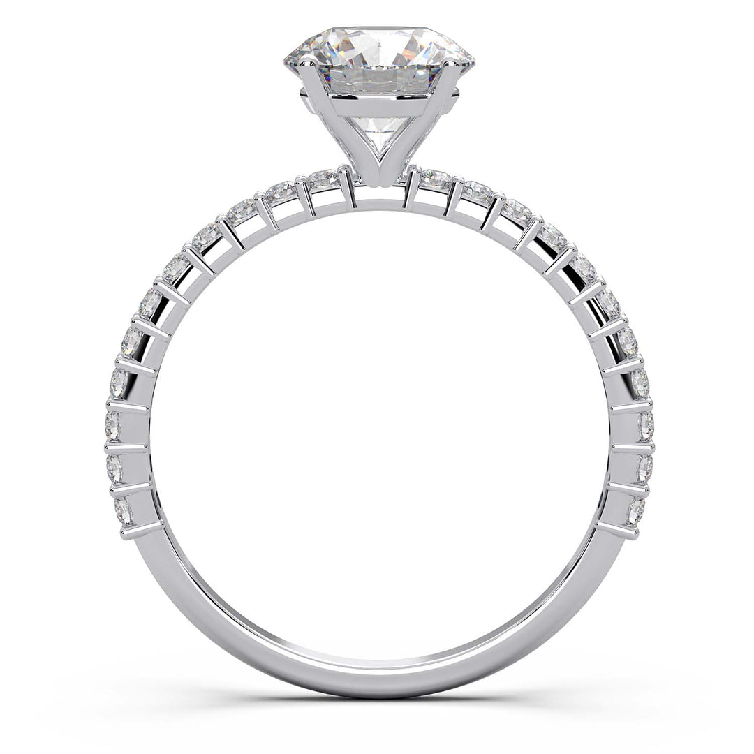 Dazzling 1.60 Carat Round Lab-Grown Diamond Engagement Ring Adorned with a Pave Diamond Band