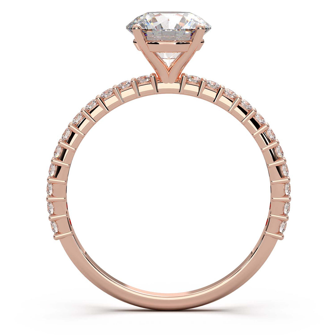 Dazzling 1.60 Carat Round Lab-Grown Diamond Engagement Ring Adorned with a Pave Diamond Band