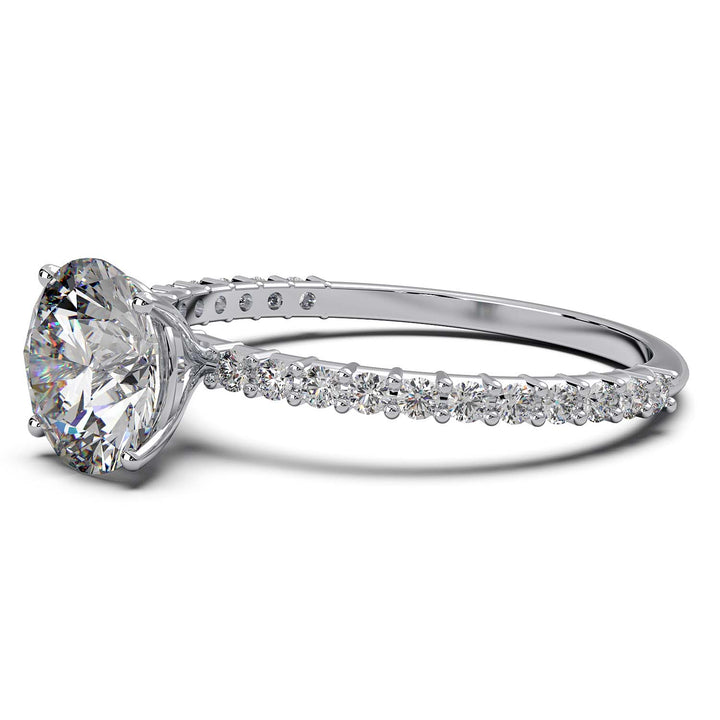 Dazzling 1.60 Carat Round Lab-Grown Diamond Engagement Ring Adorned with a Pave Diamond Band