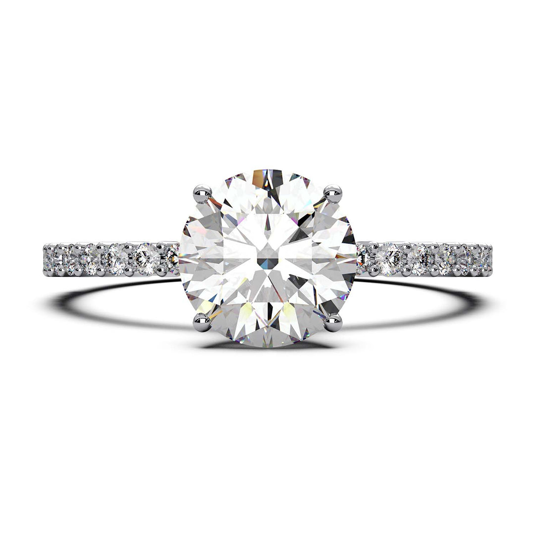 Dazzling 1.60 Carat Round Lab-Grown Diamond Engagement Ring Adorned with a Pave Diamond Band