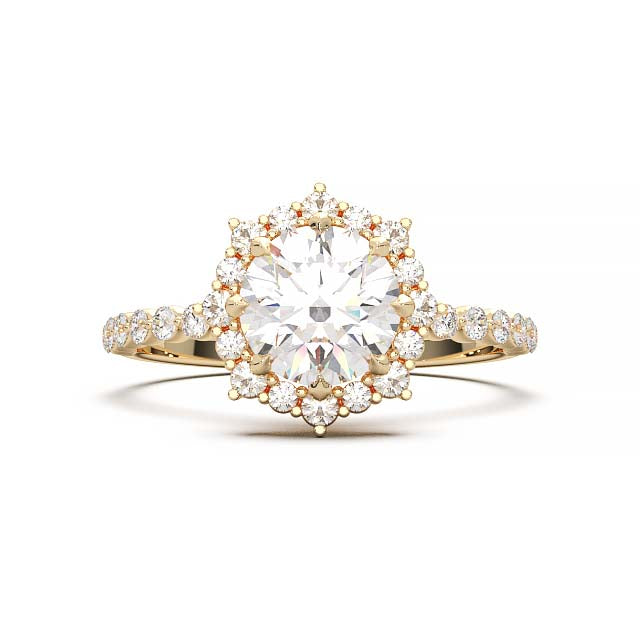 Captivating 1 CT Lab-Grown Round Diamond Sunburst Halo Engagement Ring with Shared Prong Band in 14K White Gold - A Sparkling Ode to Celestial Beauty