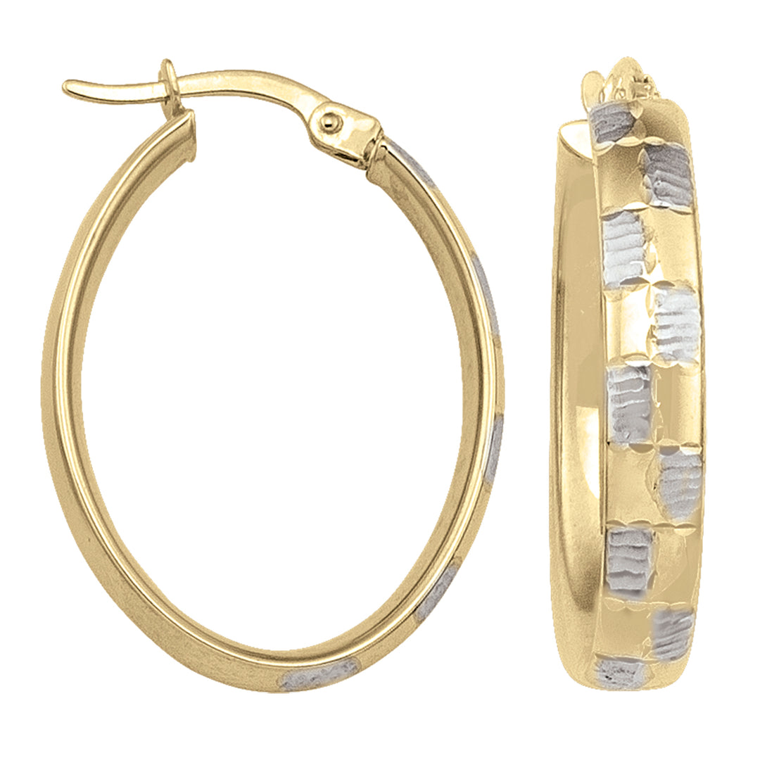 14k Two-Tone Gold Hammered-Finish Oval Hoop Earrings, 26.9mm Height 14K Gold / Yellow & White