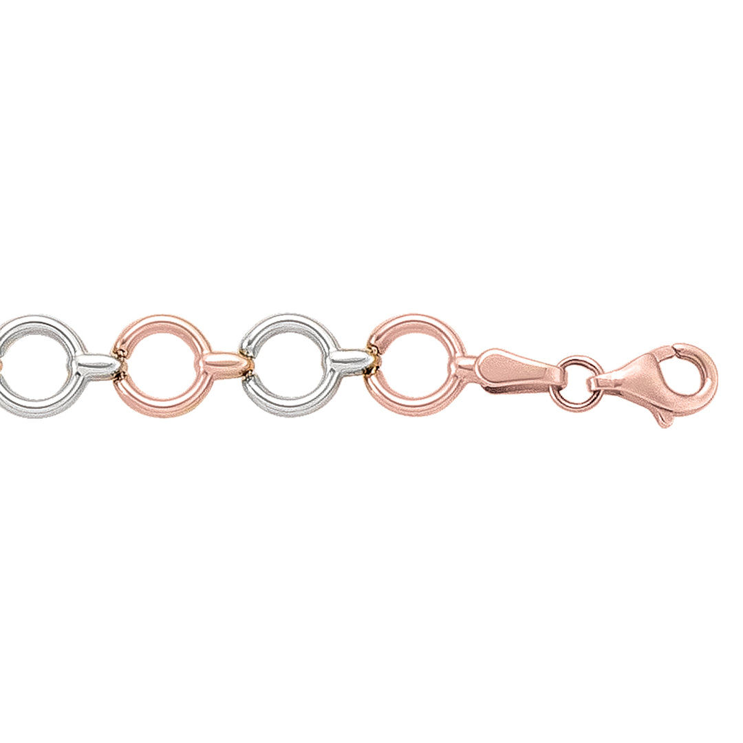Elegant 14K gold two-tone bracelet featuring alternating hollow links in pink and white gold, with a secure clasp, ideal for daily wear or special occasions.