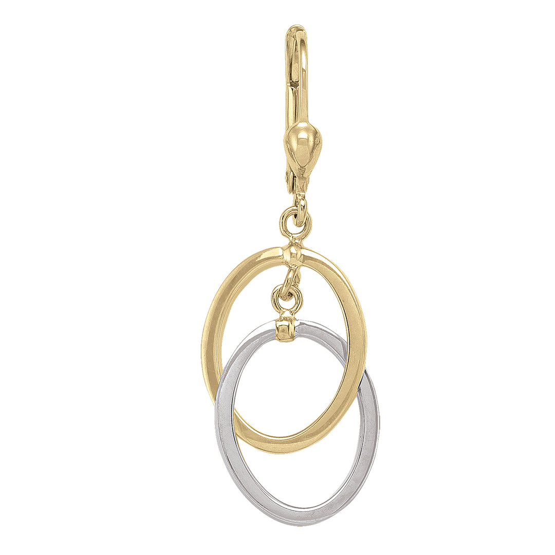 10k two-tone gold fancy link drop earrings, combining yellow and white gold rings for a chic contrast, measuring 22.3mm in height.