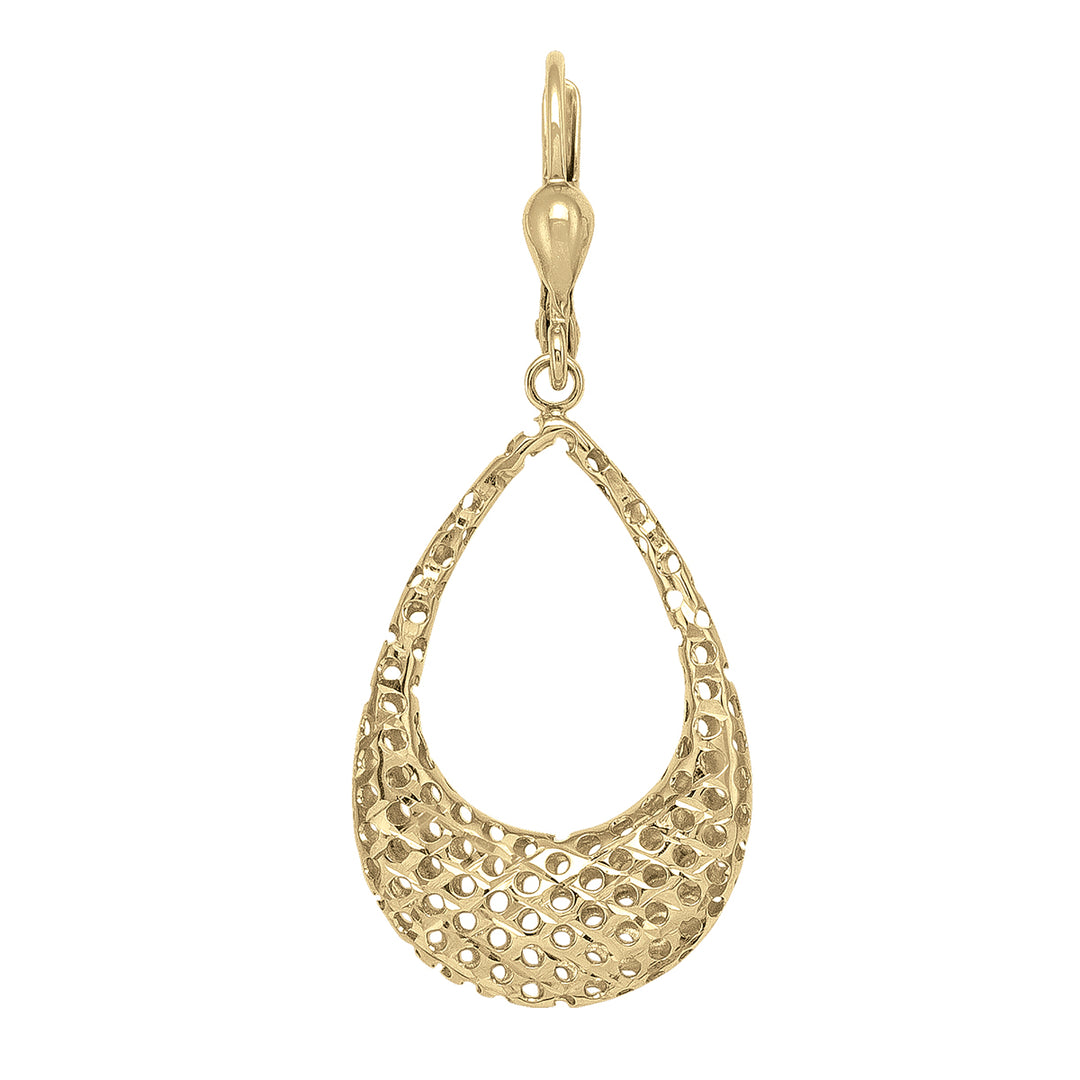 10K yellow gold teardrop earrings with a detailed openwork filigree design, offering an exquisite blend of classic and contemporary style.