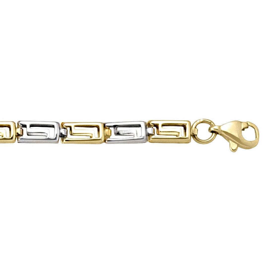 Two-Tone Gold Greek Key Bracelet - 3.8 mm Wide - 7.25 inches Long