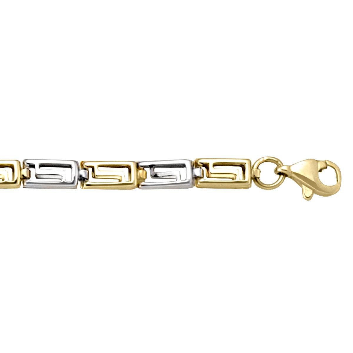 Two-Tone Gold Greek Key Bracelet - 3.8 mm Wide - 7.25 inches Long