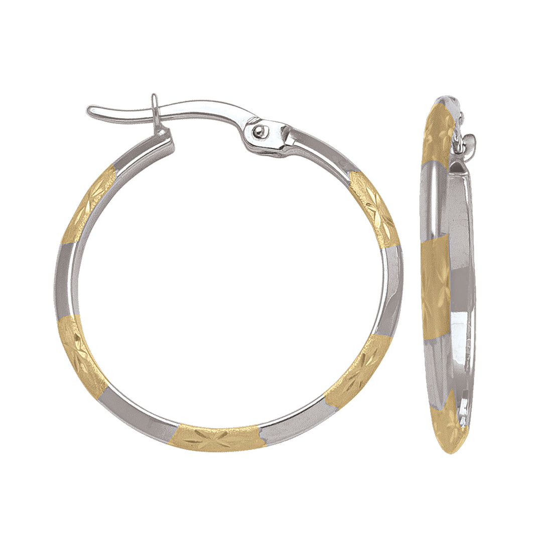 TWO TONE PATTERNED KNIFE EDGE HOOP EARRING