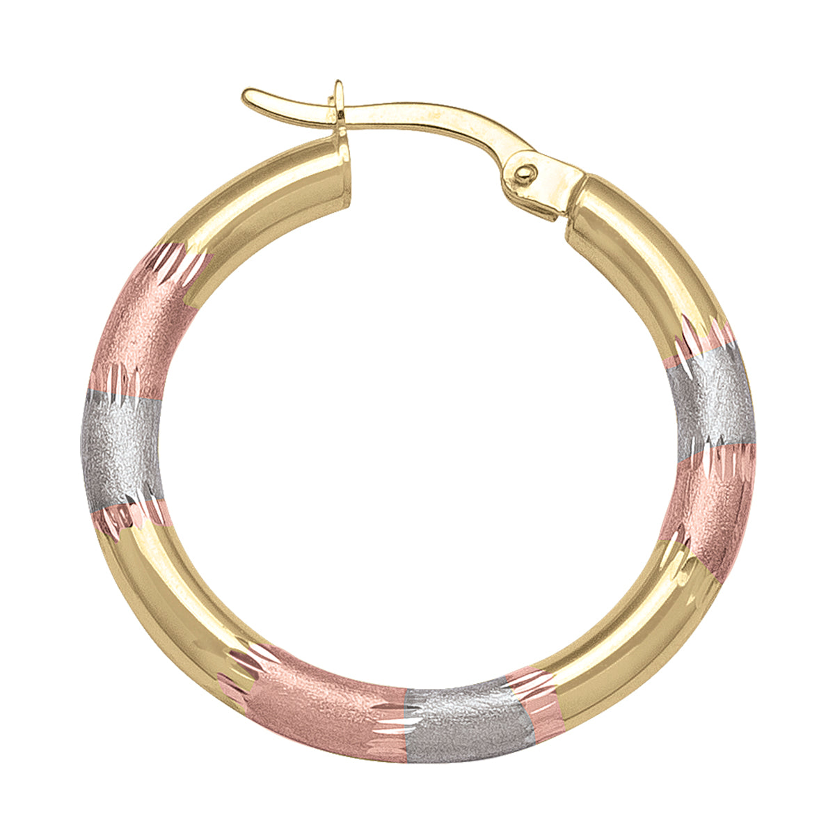 Distinctive 10K Tri-Color Gold Hoop Earrings
