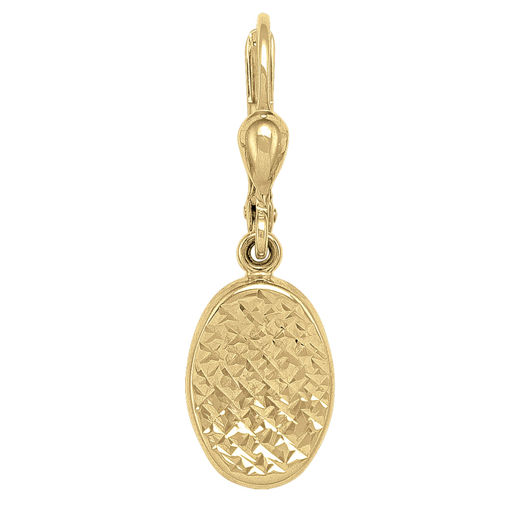 10K yellow gold oval-shaped drop earrings with intricate diamond-cut design, offering a subtle shimmer.