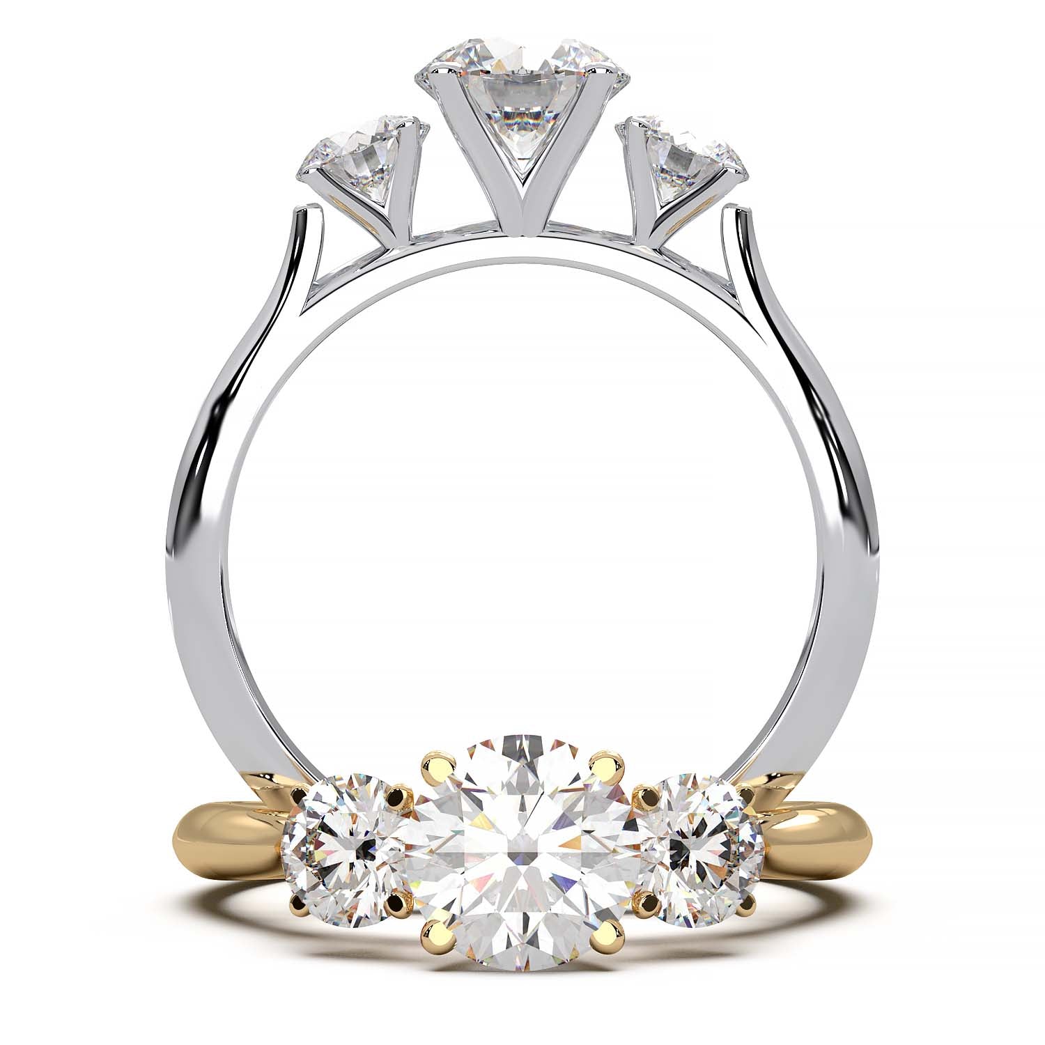 Cathedral Style Three-Stone Diamond Engagement Ring