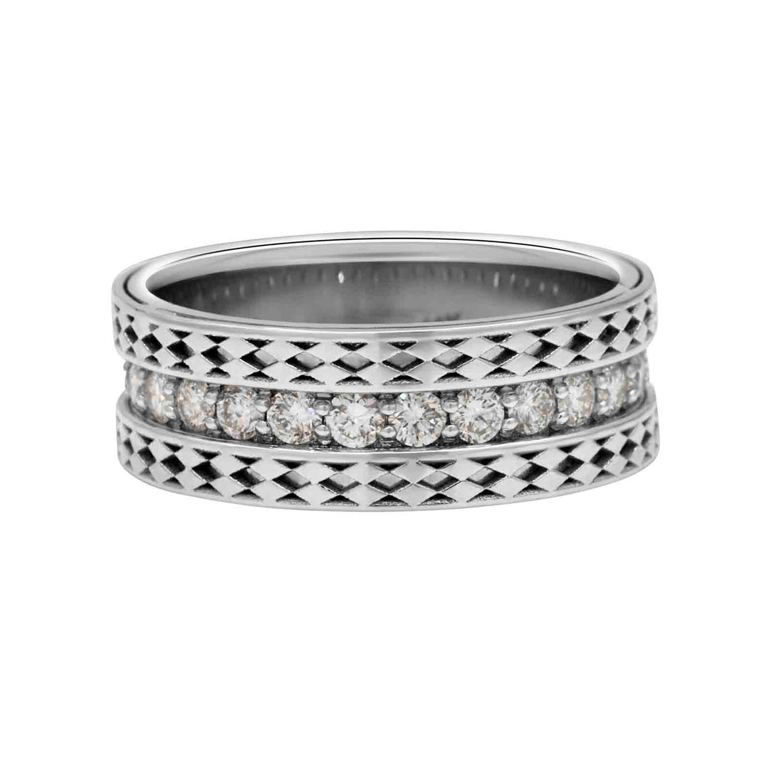 Unisex diamond band with 1.00 ct natural diamonds and intricate patterns in 14K white gold