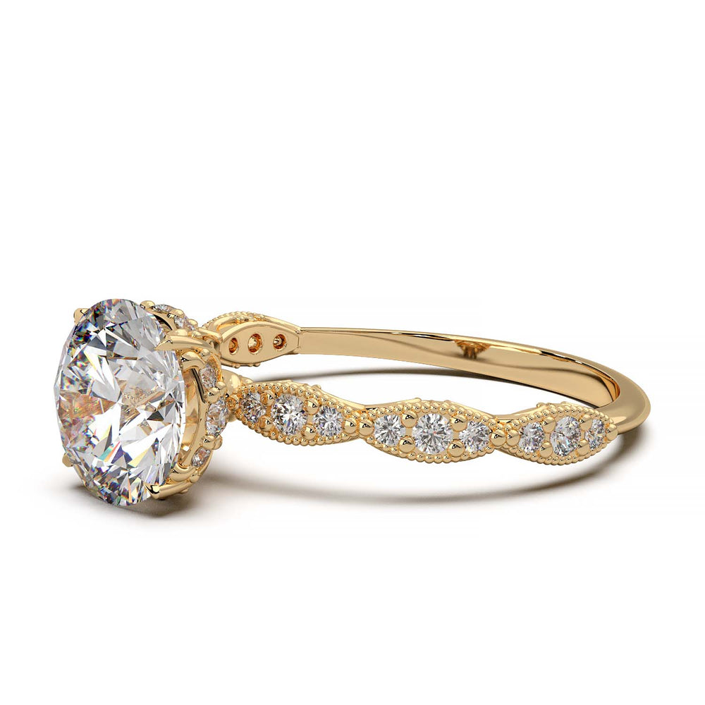 Elegant Round Lab-Grown Diamond Engagement Ring in Scalloped Band