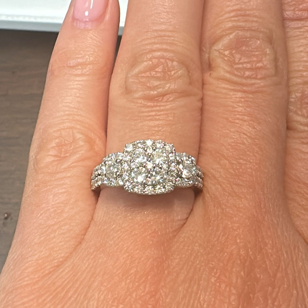 1 CT lab-grown diamond anniversary ring in 14K white gold with SI clarity, G-H color diamonds.