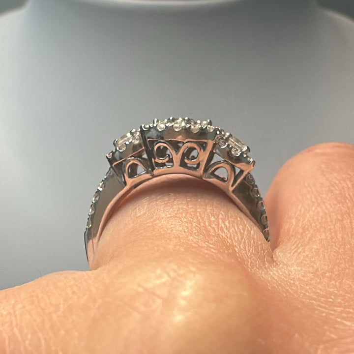 1 CT lab-grown diamond anniversary ring in 14K white gold with SI clarity, G-H color diamonds.
