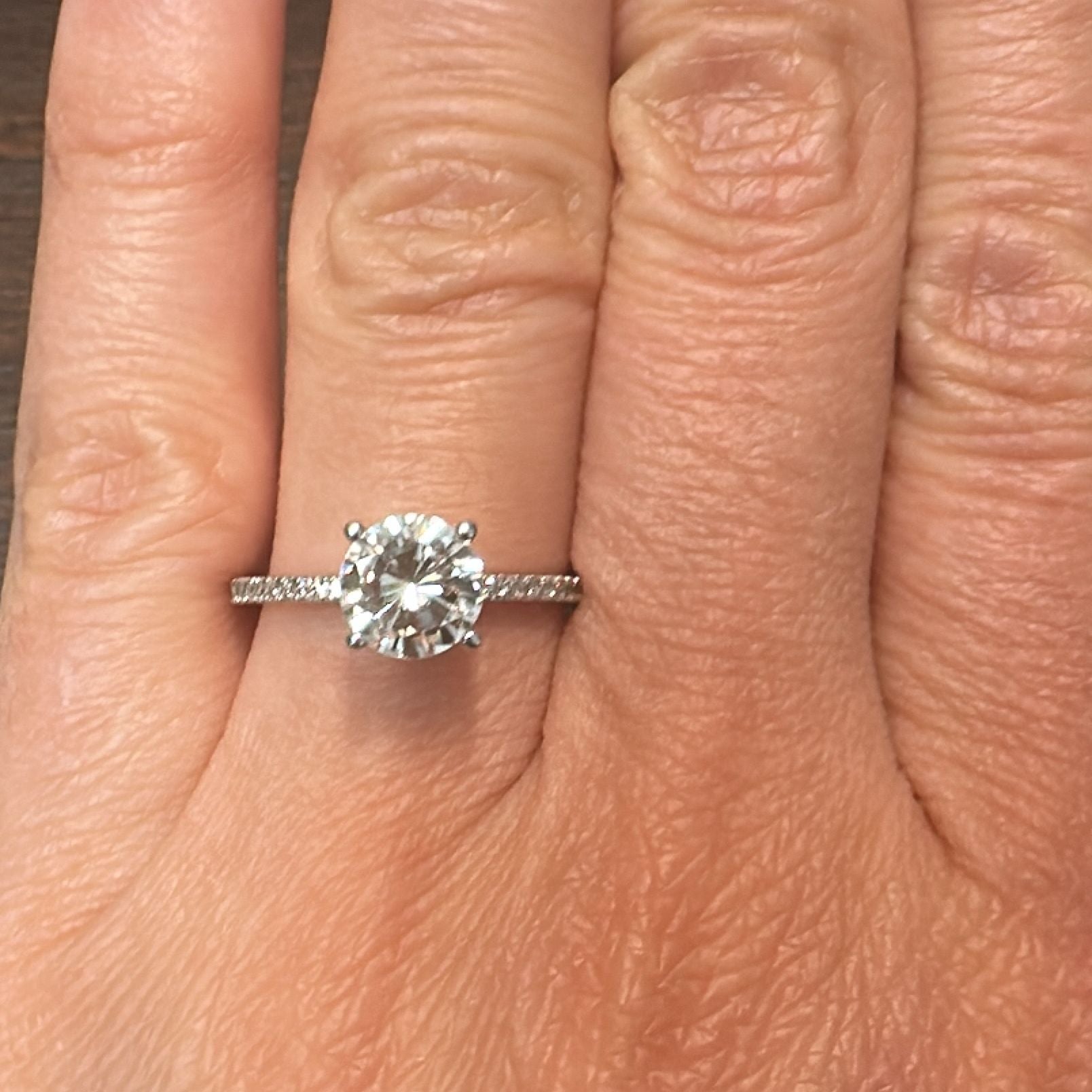 1 CT round lab-grown diamond engagement ring with lab diamond accents in 14K white gold.