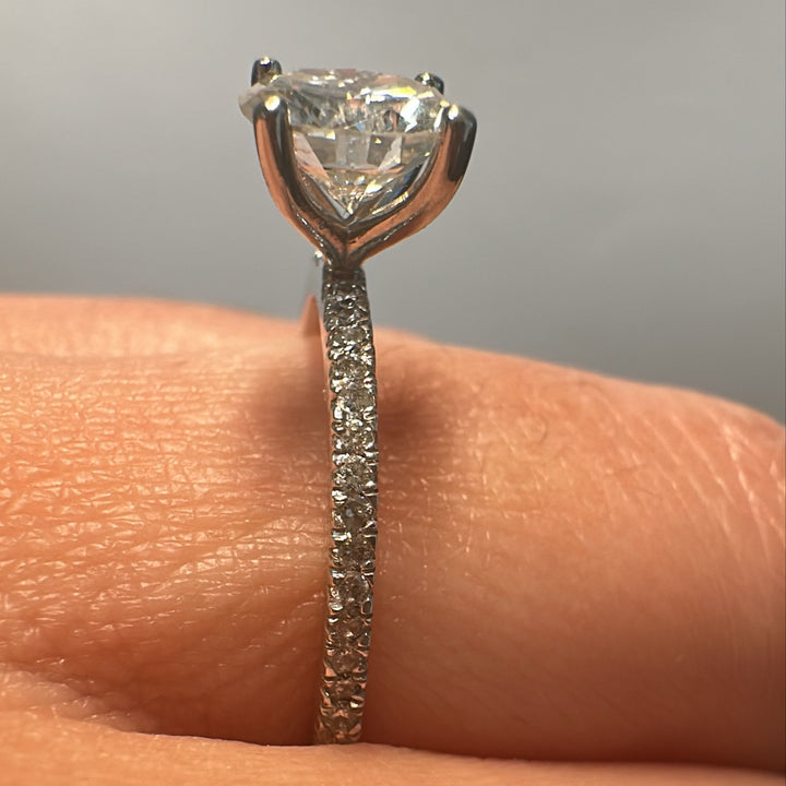 1 CT round lab-grown diamond engagement ring with lab diamond accents in 14K white gold.
