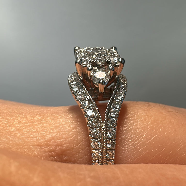 1.10 CT diamond anniversary ring with 55 round diamonds set in 14K white gold.