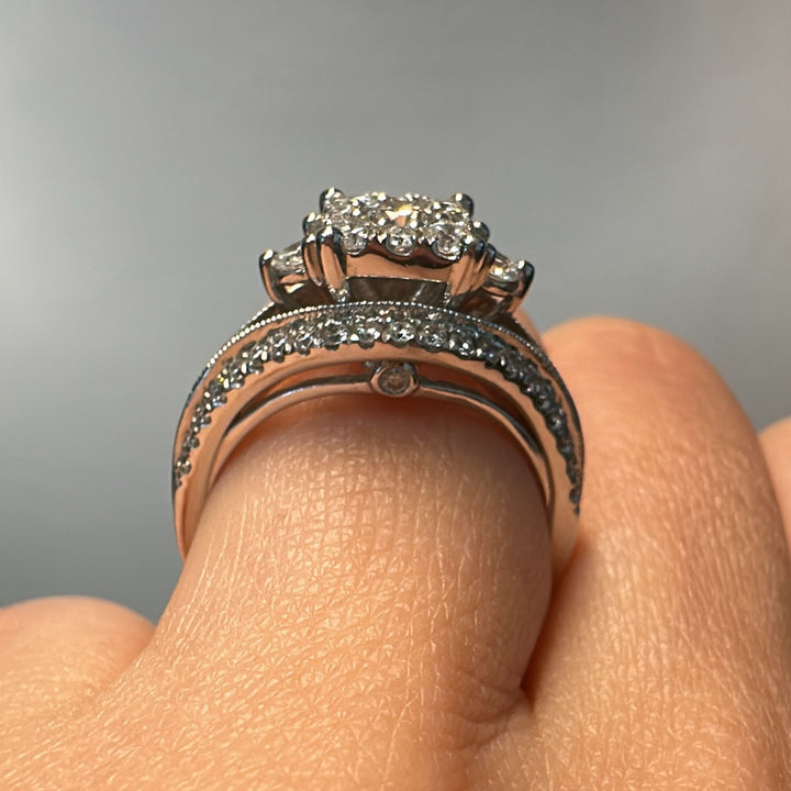 1.10 CT diamond anniversary ring with 55 round diamonds set in 14K white gold.