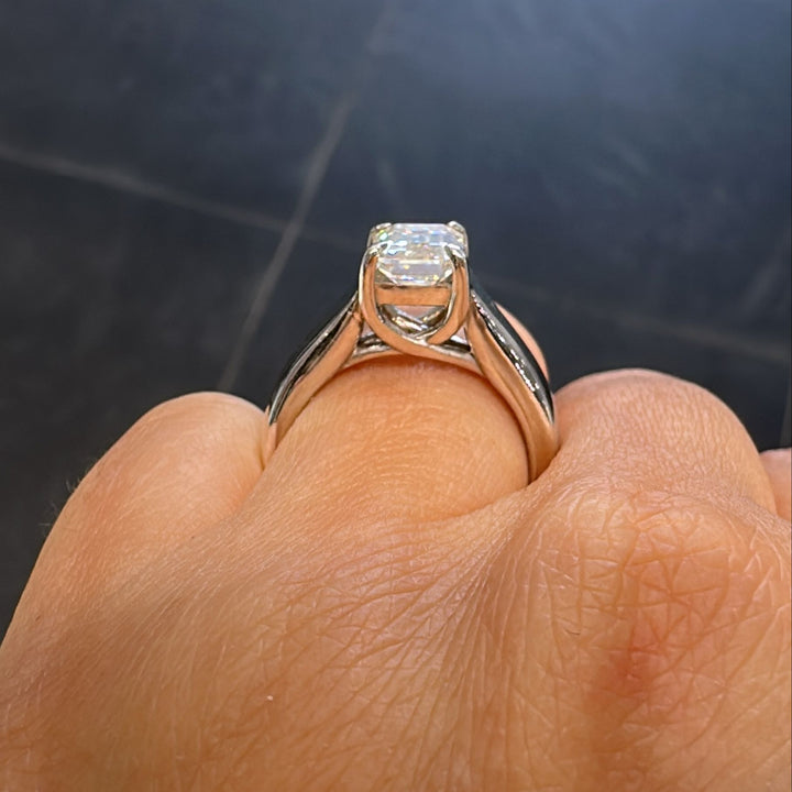 1.75 CT Emerald Cut Moissanite Solitaire Engagement Ring in Platinum