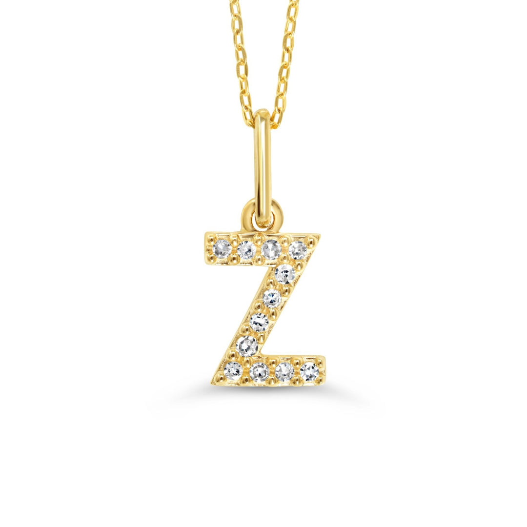 Yellow gold diamond "Z" pendant necklace with 0.04CT diamonds and cable chain.