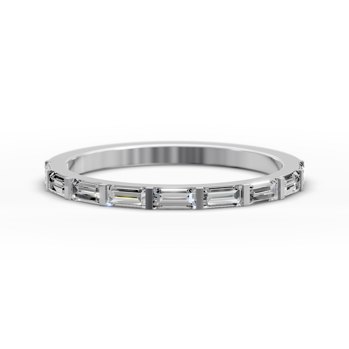 Baguette bar-set half eternity ring with rectangular stones in gold