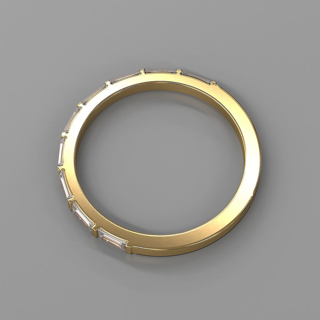 Baguette Lab Diamond Bar Prong Half Eternity Wedding Band