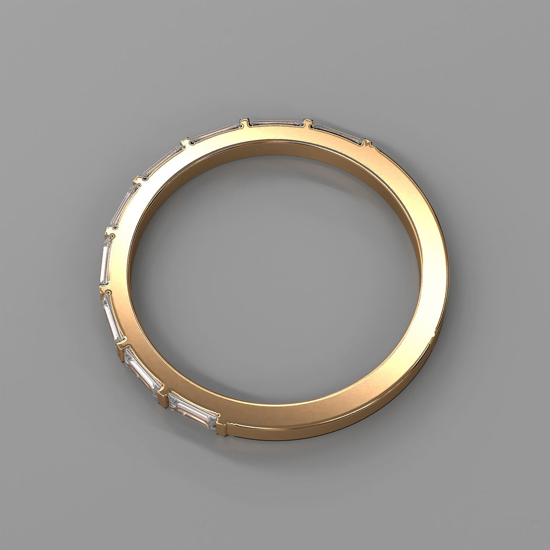 Baguette Lab Diamond Bar Prong Half Eternity Wedding Band