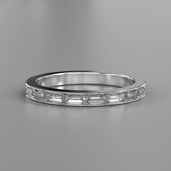 Baguette lab diamond half eternity channel set wedding band