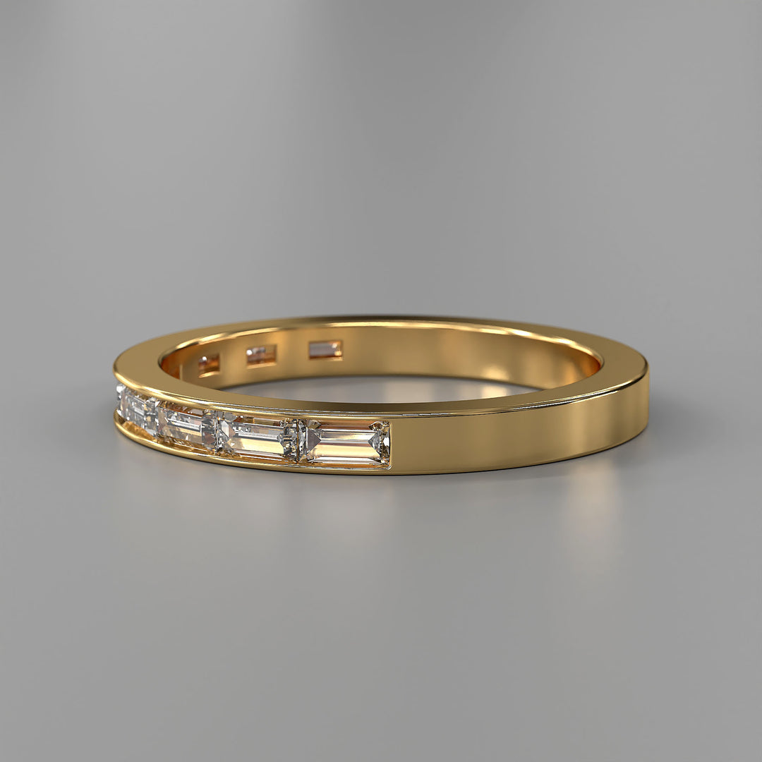 Baguette lab diamond half eternity channel set wedding band