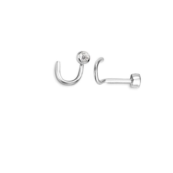 14K White Gold Nose Ring with Cubic Zirconia