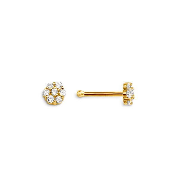 14K yellow gold nose ring with clear cubic zirconia flower cluster