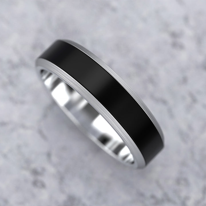 band with black enamel inlay and brushed beveled edges