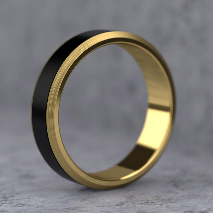 band with black enamel inlay and brushed beveled edges