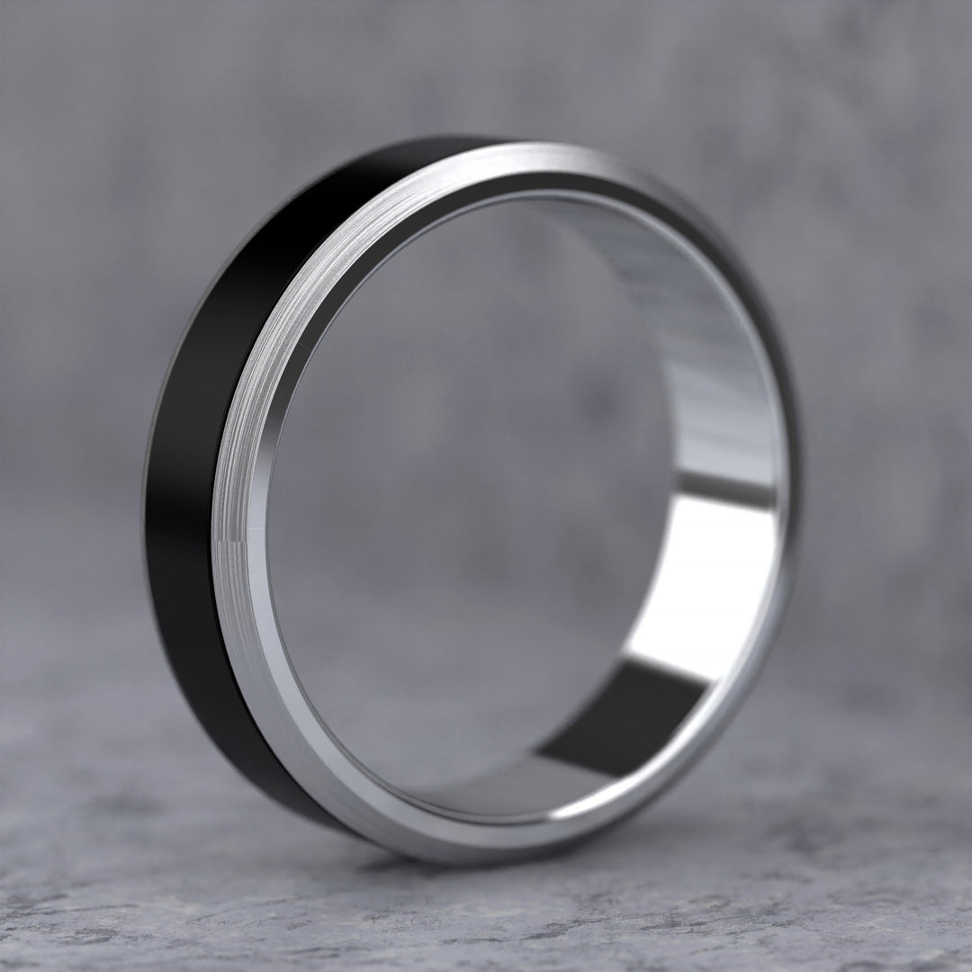 band with black enamel inlay and brushed beveled edges