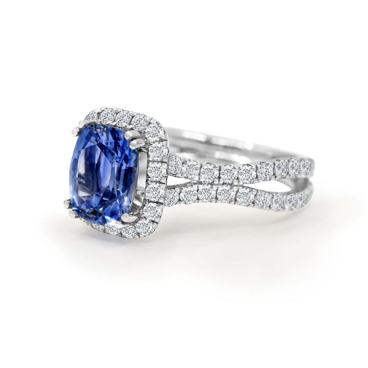Light Blue Sapphire Halo Ring | 14K Gold & Diamonds Elegance