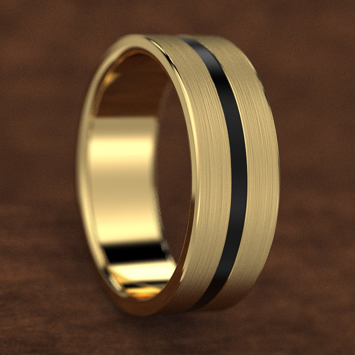 men’s brushed band with black enamel center inlay
