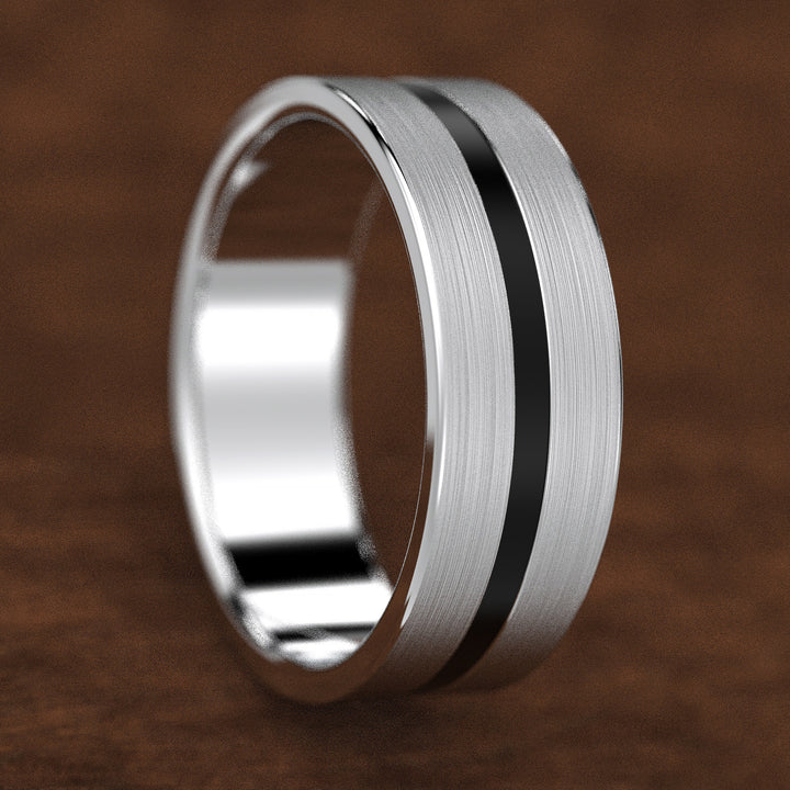 men’s brushed band with black enamel center inlay