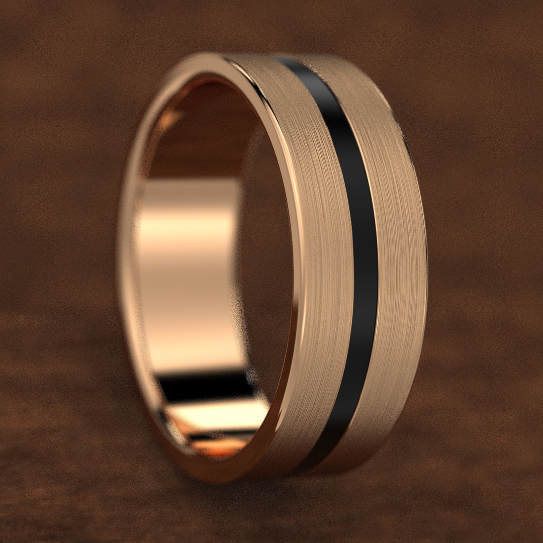 men’s brushed band with black enamel center inlay