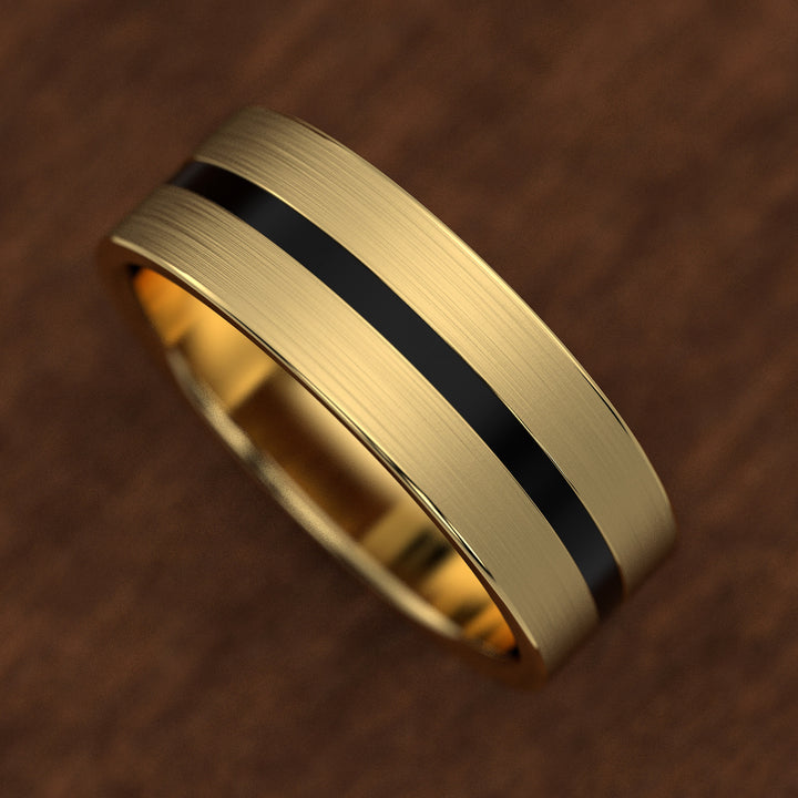 men’s brushed band with black enamel center inlay