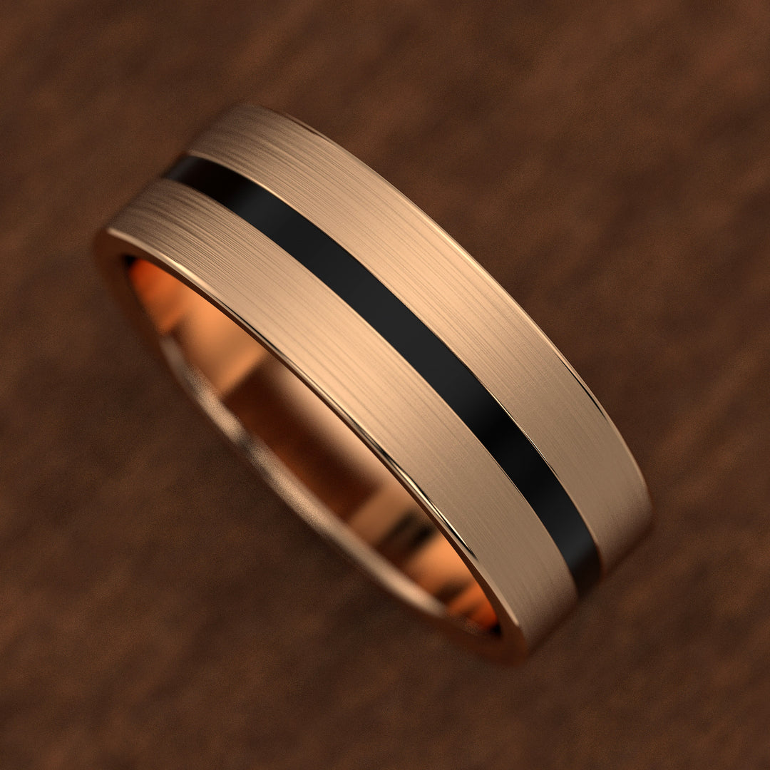 men’s brushed band with black enamel center inlay