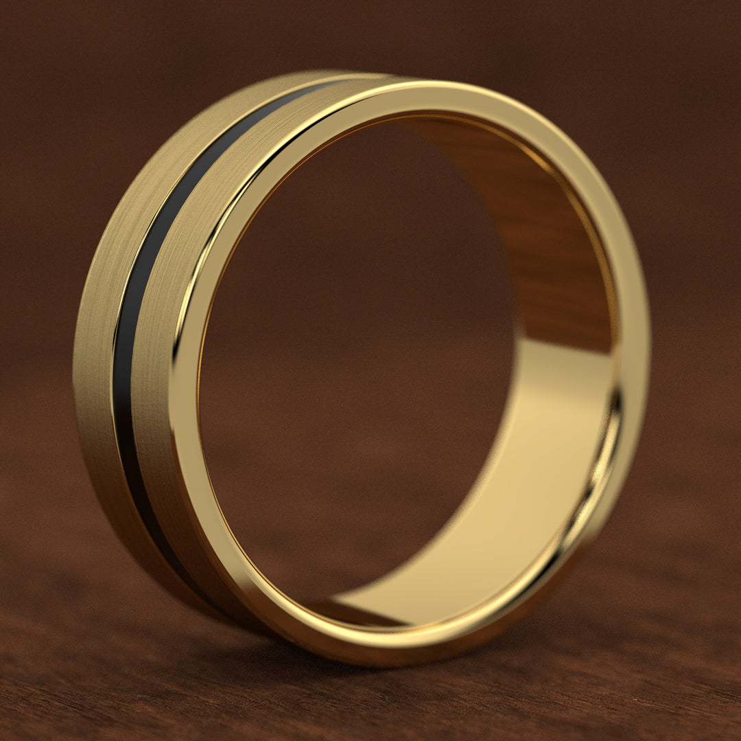 men’s brushed band with black enamel center inlay