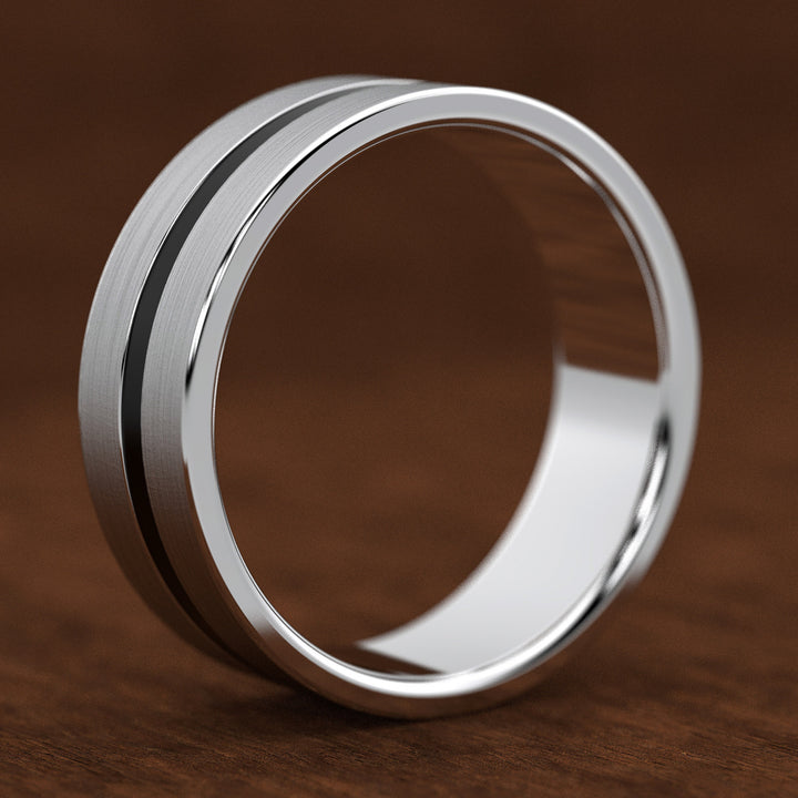 men’s brushed band with black enamel center inlay