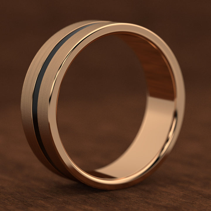 men’s brushed band with black enamel center inlay